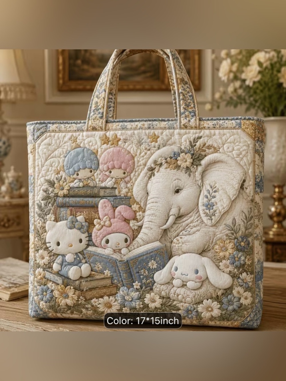 Sanrio Quilted Storybook Tote Bag - Cream, Blue & Pink